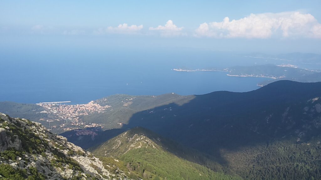 Landscape from a mountain peak towards Elba Island in Italy.